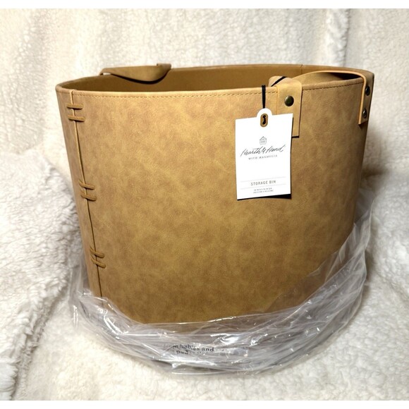 16" Extra Large Faux Leather Storage Bin Camel Brown Hearth & Hand with Magnolia - Picture 5 of 8